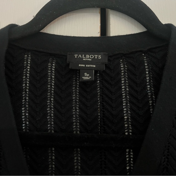 Talbots Women Cardigan Petite Small Black Pima Cotton Pointelle Knit Button Up - Picture 6 of 6